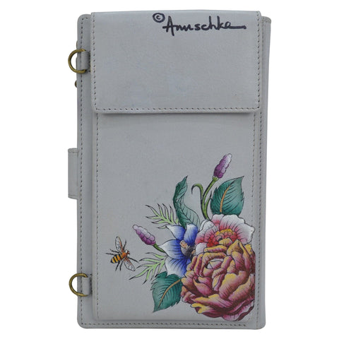 Leather Hand Painted Cell Phone Case & Wallet - Floral Charm (1113)