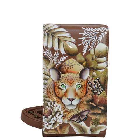 Leather Hand Painted Smartphone Crossbody - Cleopatra's Leopard Tan (1154)