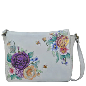 Leather Hand Painted Flap Crossbody - Floral Charm (683)