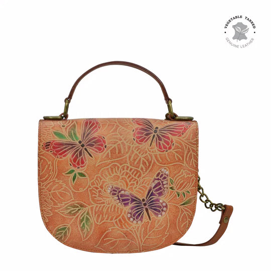 Leather Hand Painted Flap Crossbody - Tooled Butterfly Multi (694)